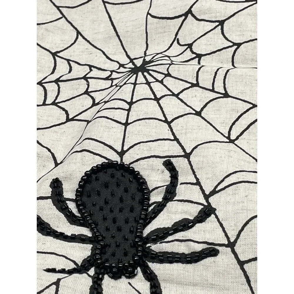 Black Spider Web Black Beaded Halloween Table Runner Hallow Home 71” x‎ 17”  EL1